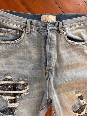 Free People Light Blue Relaxed Jeans with Sequin Panels